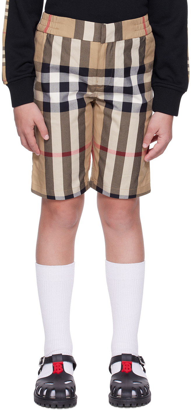 Burberry Babies' Check Cotton Shorts In Brown