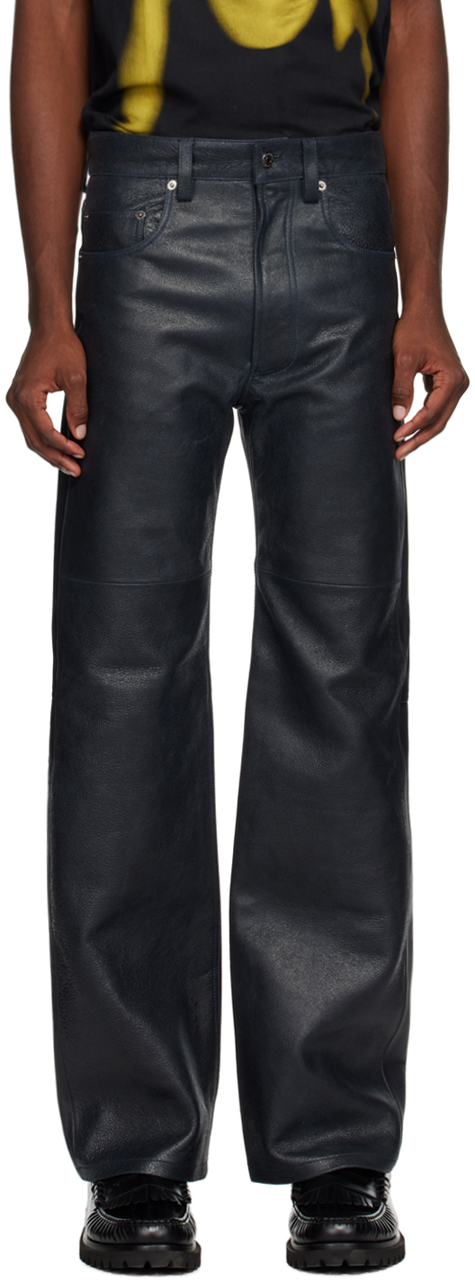 Navy Henry Leather Pants