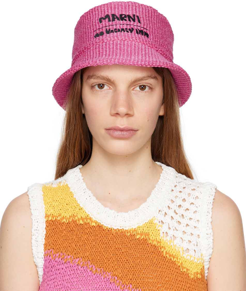 Marni Pink No Vacancy Inn Edition Embroidered Bucket Hat
