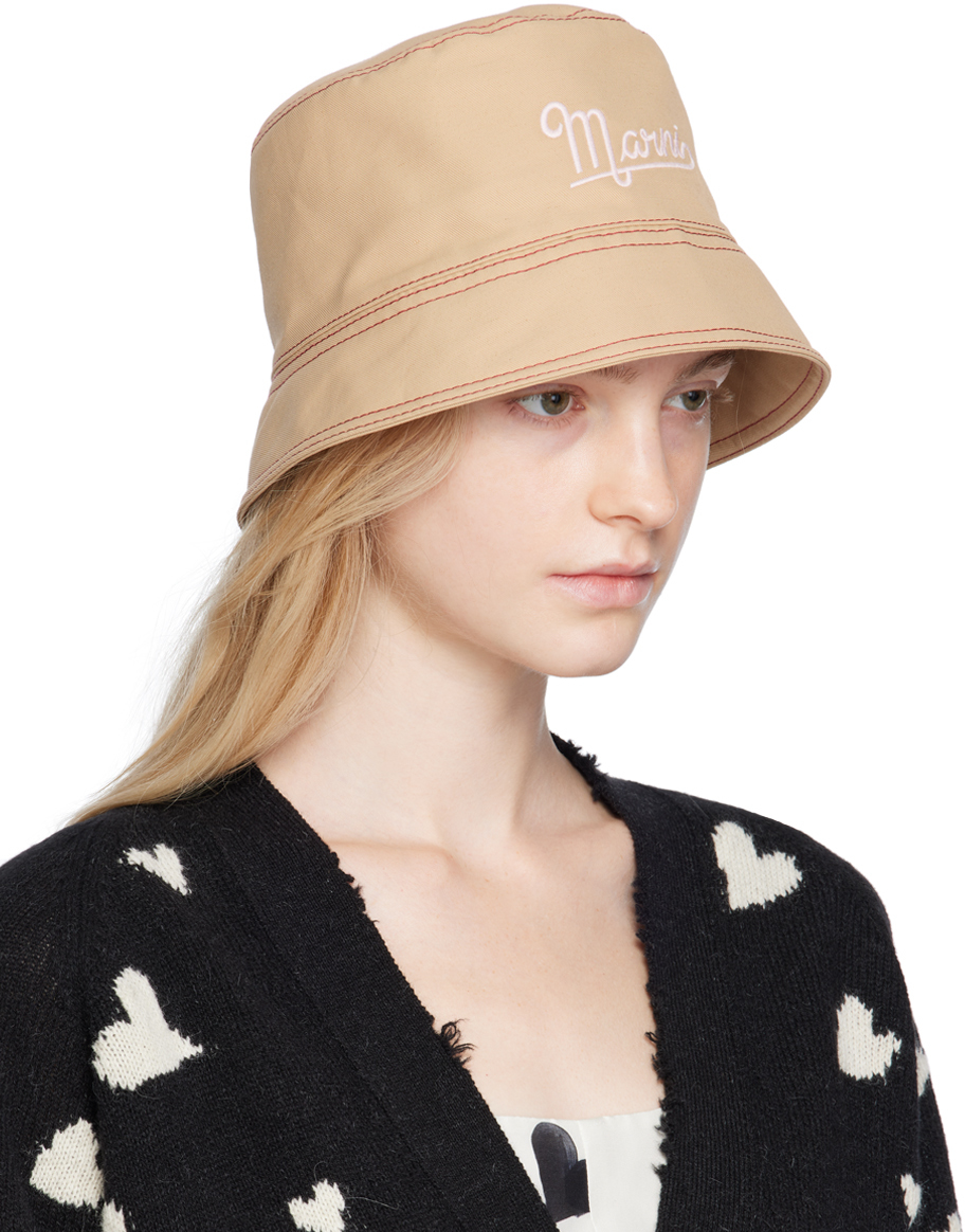 Marni Tan Embroidered Bucket Hat In 00w60 Nomad