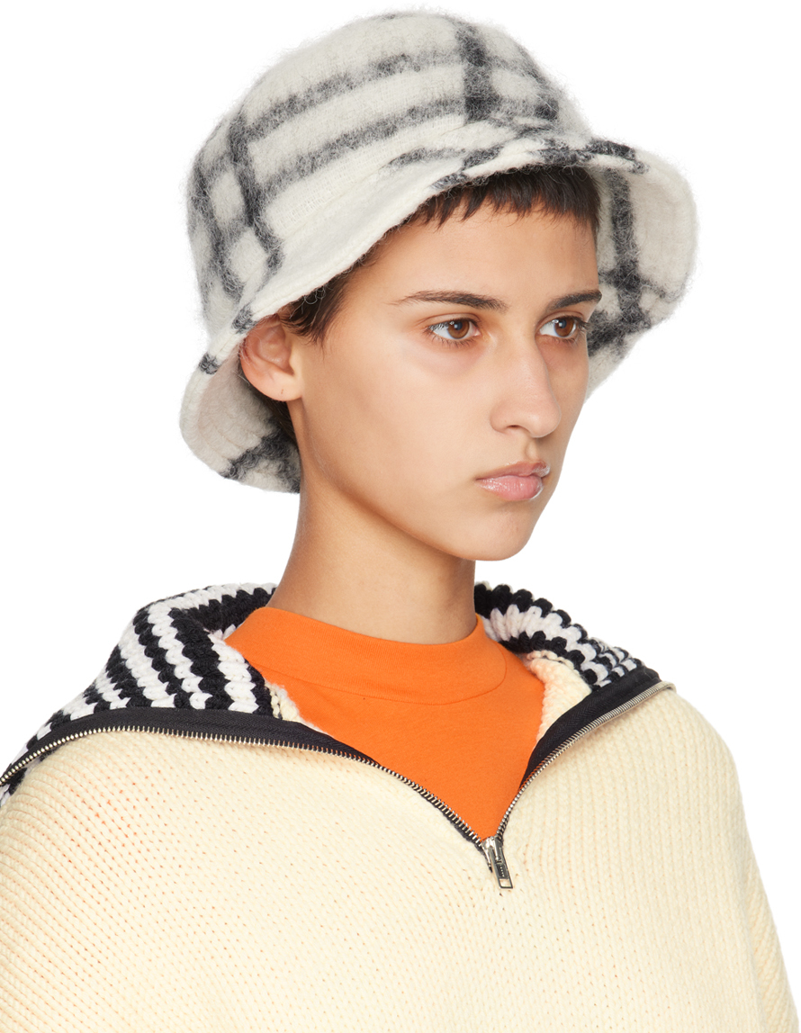 Marni White Plaid Bucket Hat In Chw01 Lily White