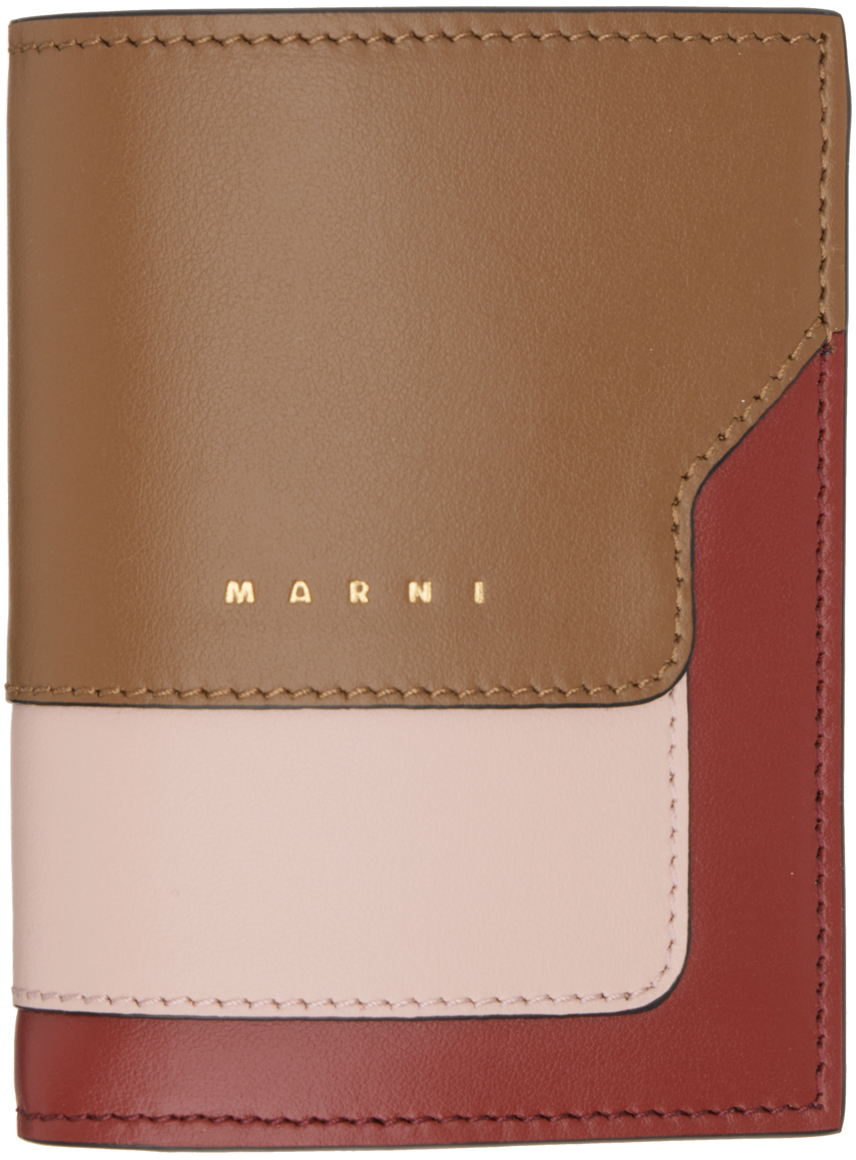Marni Brown & Burgundy Bi-fold Wallet In Z474n Gold Brown/qua