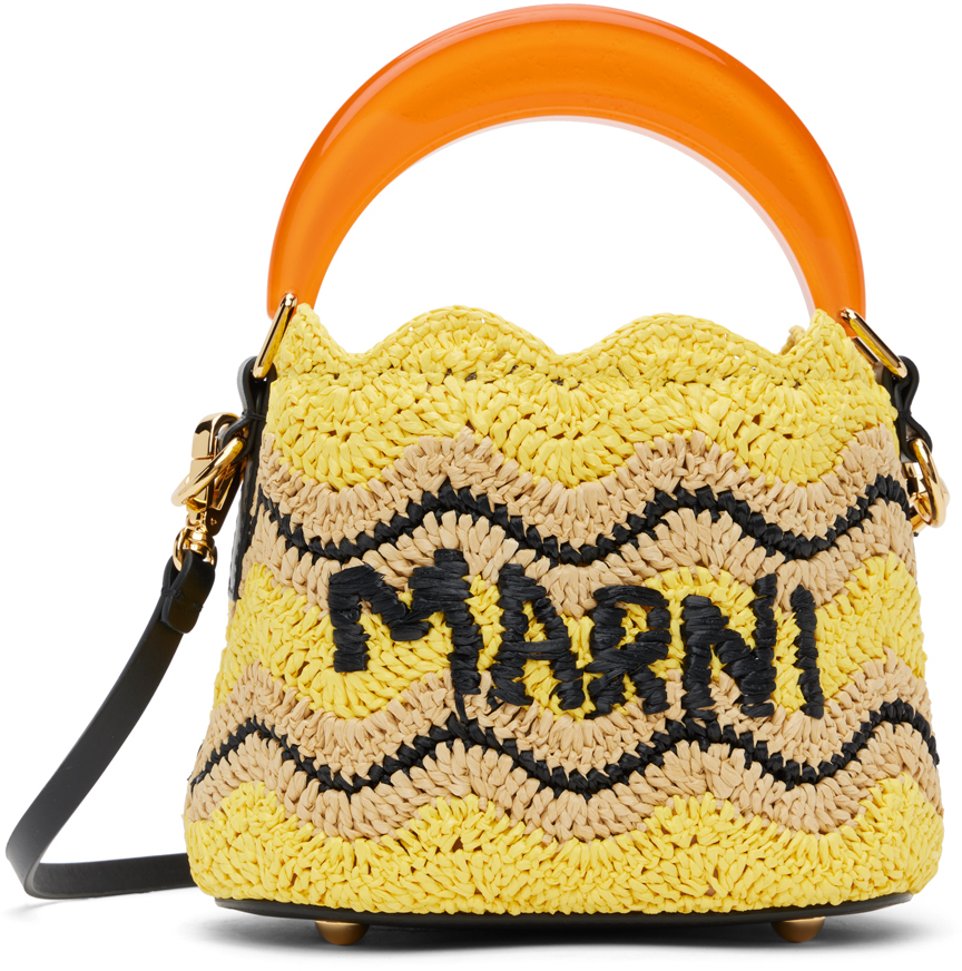 Marni X No Vacancy Inn Mini Raffia Bucket Bag In Sun_natural