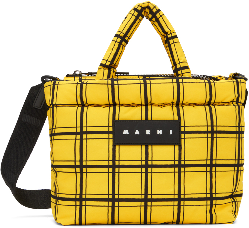 Marni Yellow Check Tote SSENSE UK