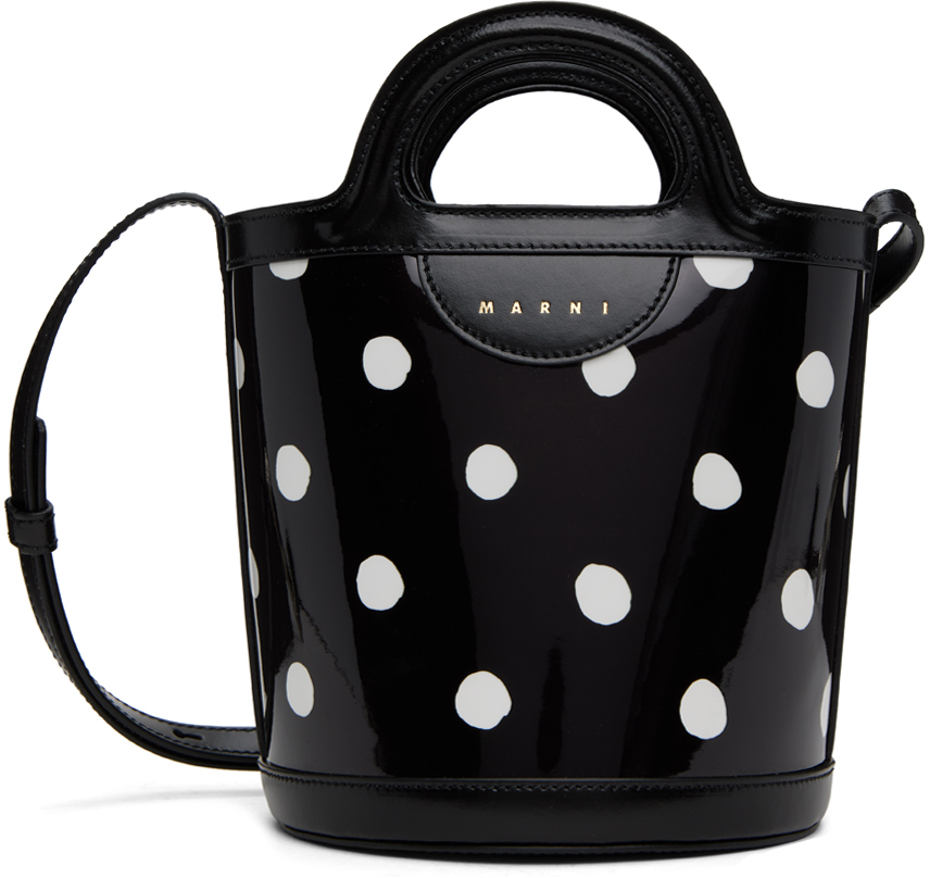 Marni Polka-dot Patent Bucket Bag In Black