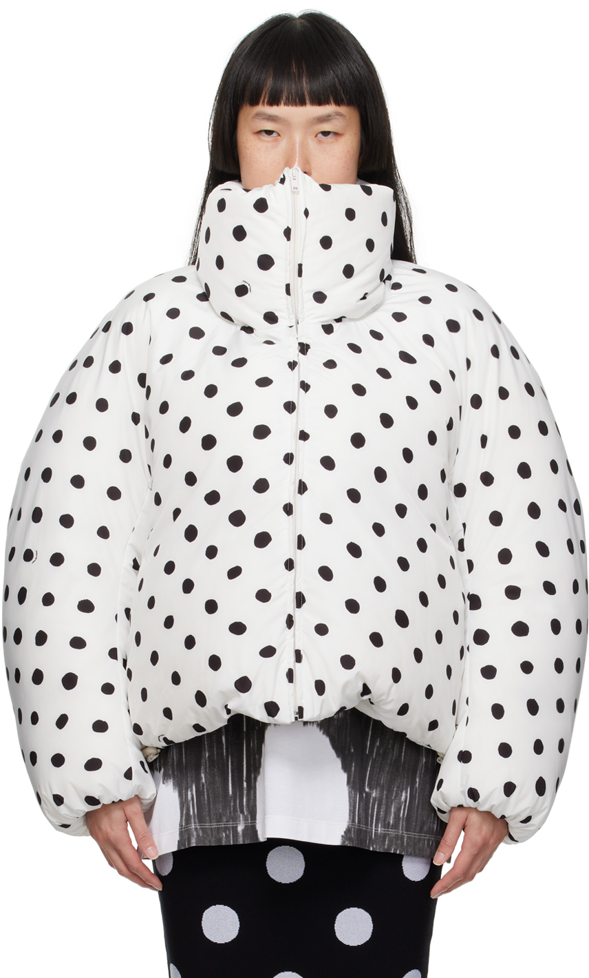 Marni Dingyun Zang Cropped Over Down Jacket With Polka Dot Pattern In Sdw01 Stone White
