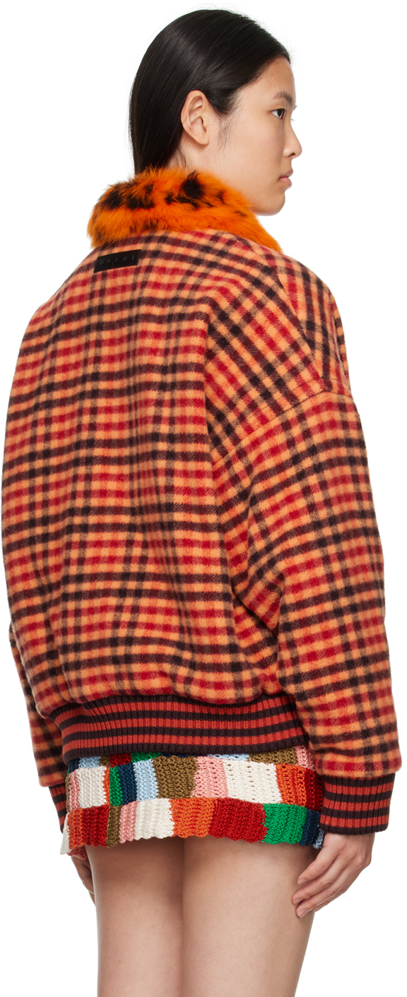 Marni Shearling-trim Checked Bomber Jacket In Chr31 Light Orange