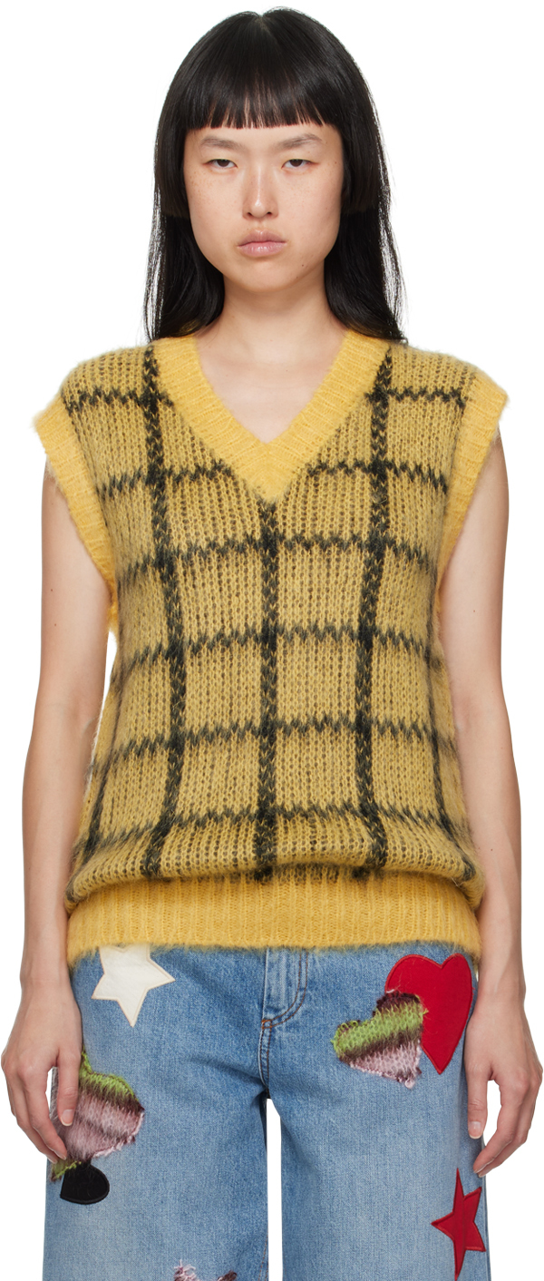 Marni Yellow Check Vest In Chy56 Maize