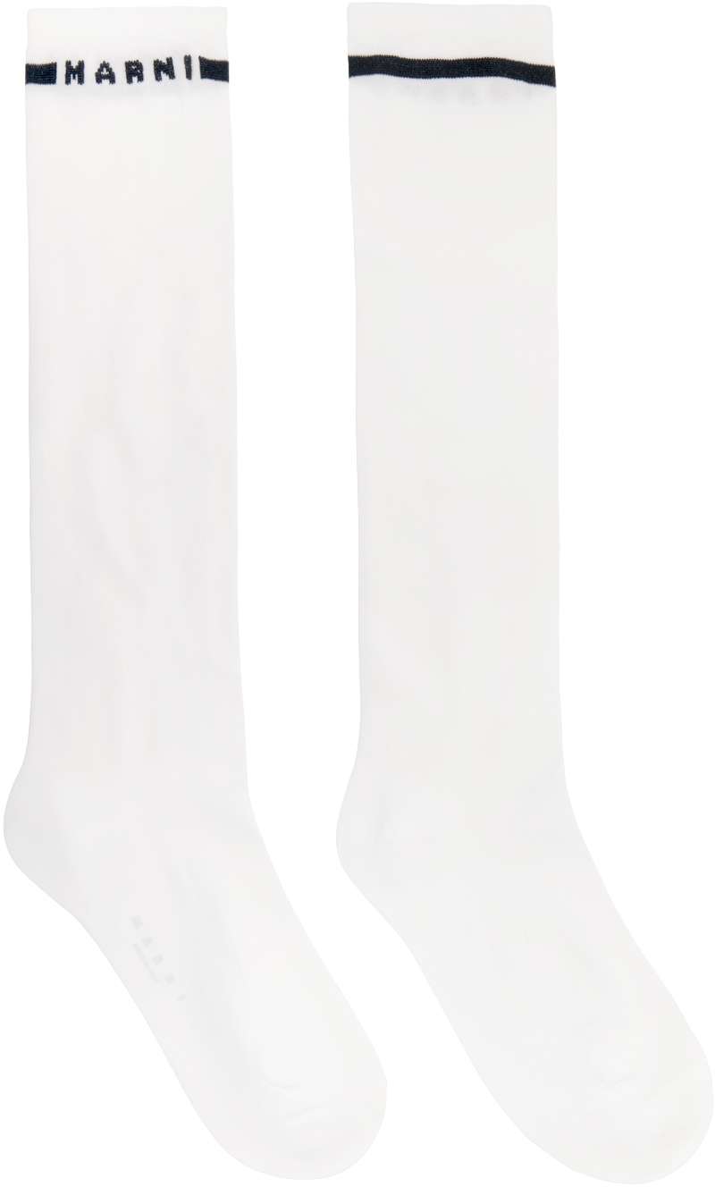 Marni White Logo Socks In 00w03 White