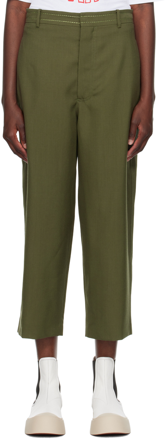 Shop Marni Green Cropped Trousers In 00v55 Forest Green