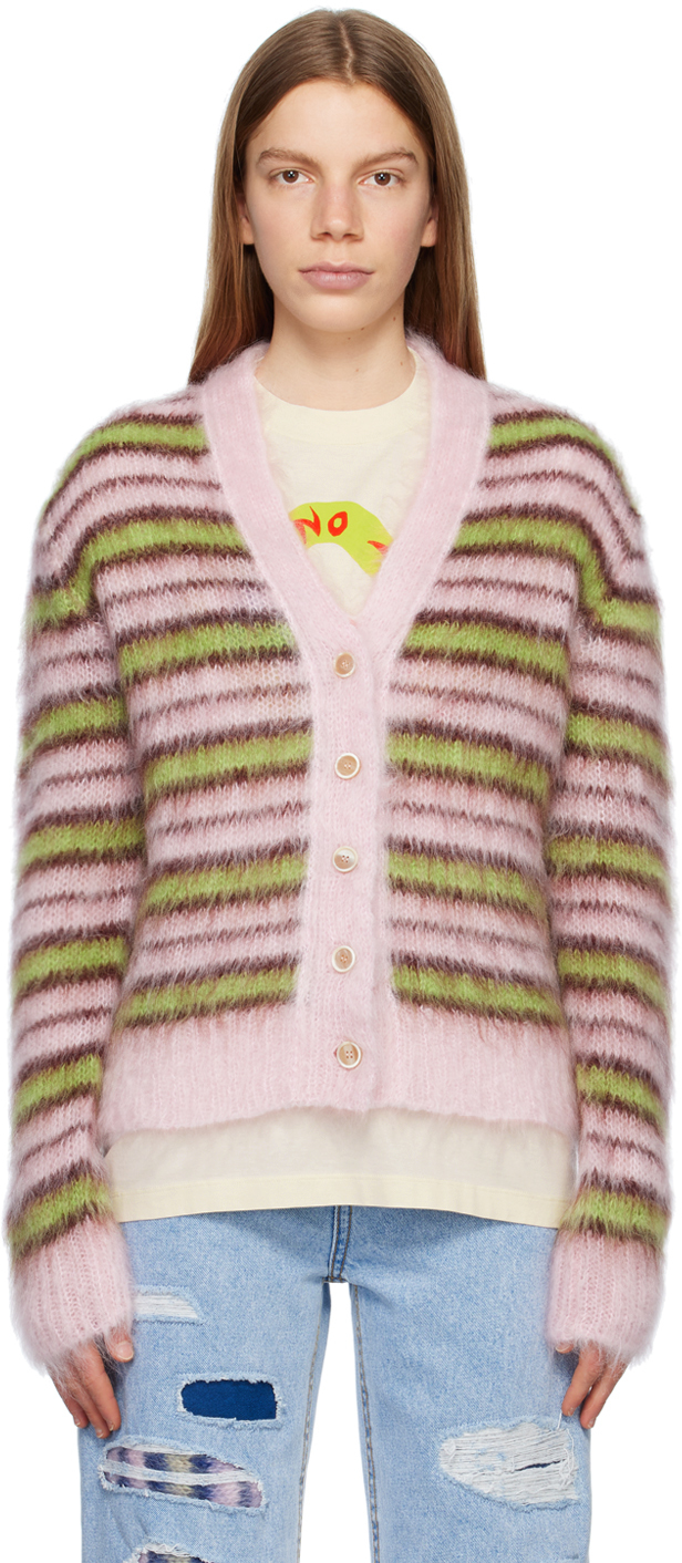 Marni Pink & Green Striped Cardigan