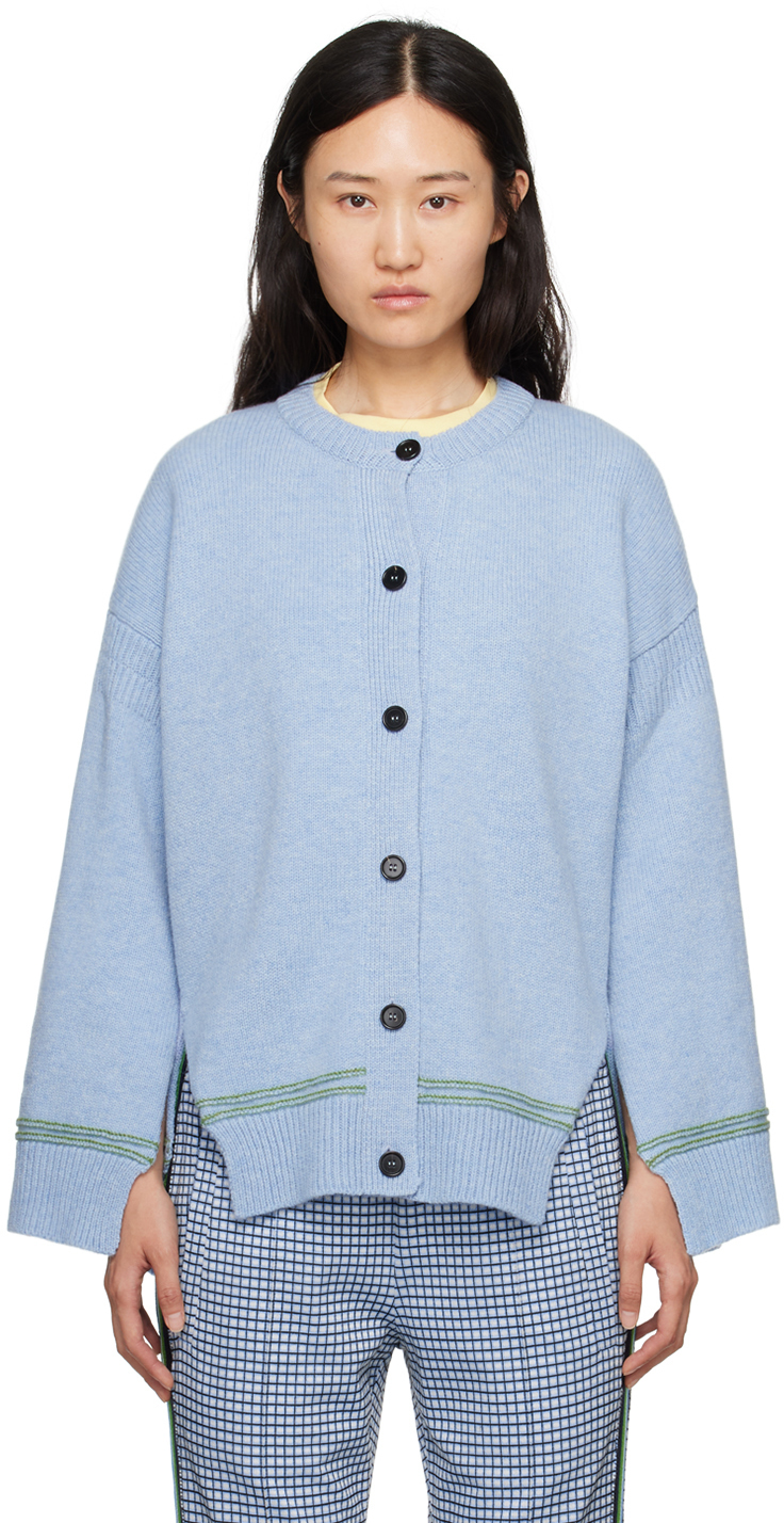 Shop Marni Blue Button Cardigan In 00b50 Pale Blue