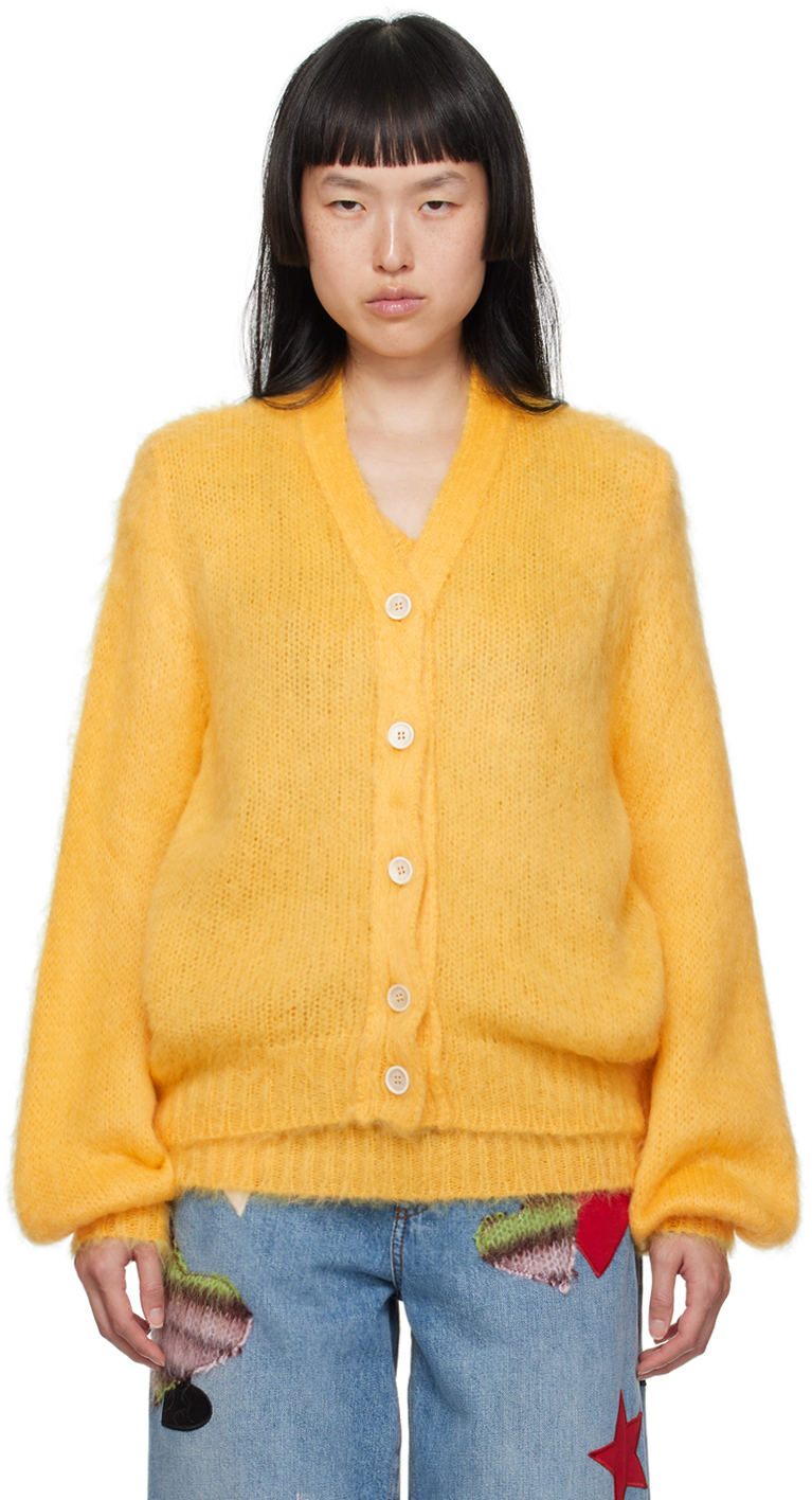 Shop Marni Yellow Buttoned Cardigan In 00y56 Maize