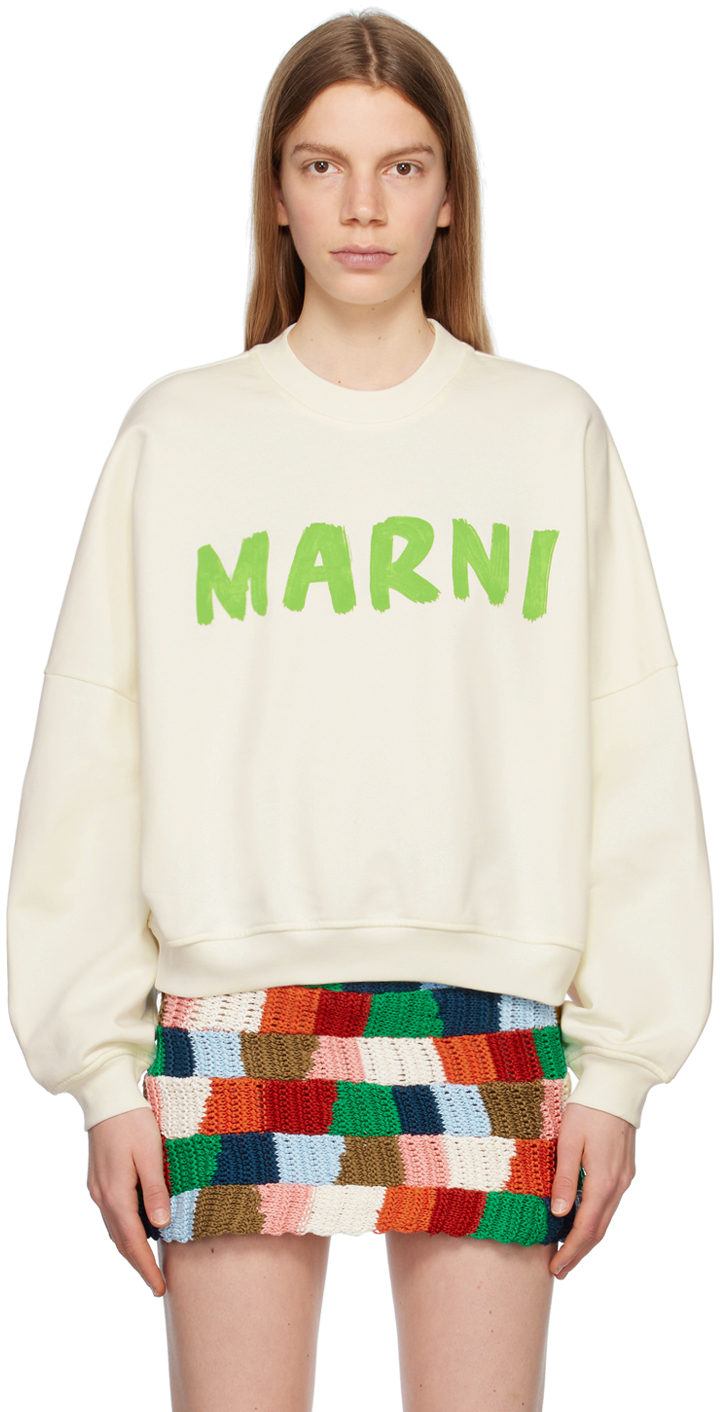 Marni: オフホワイト ロゴプリント スウェットシャツ | SSENSE 日本