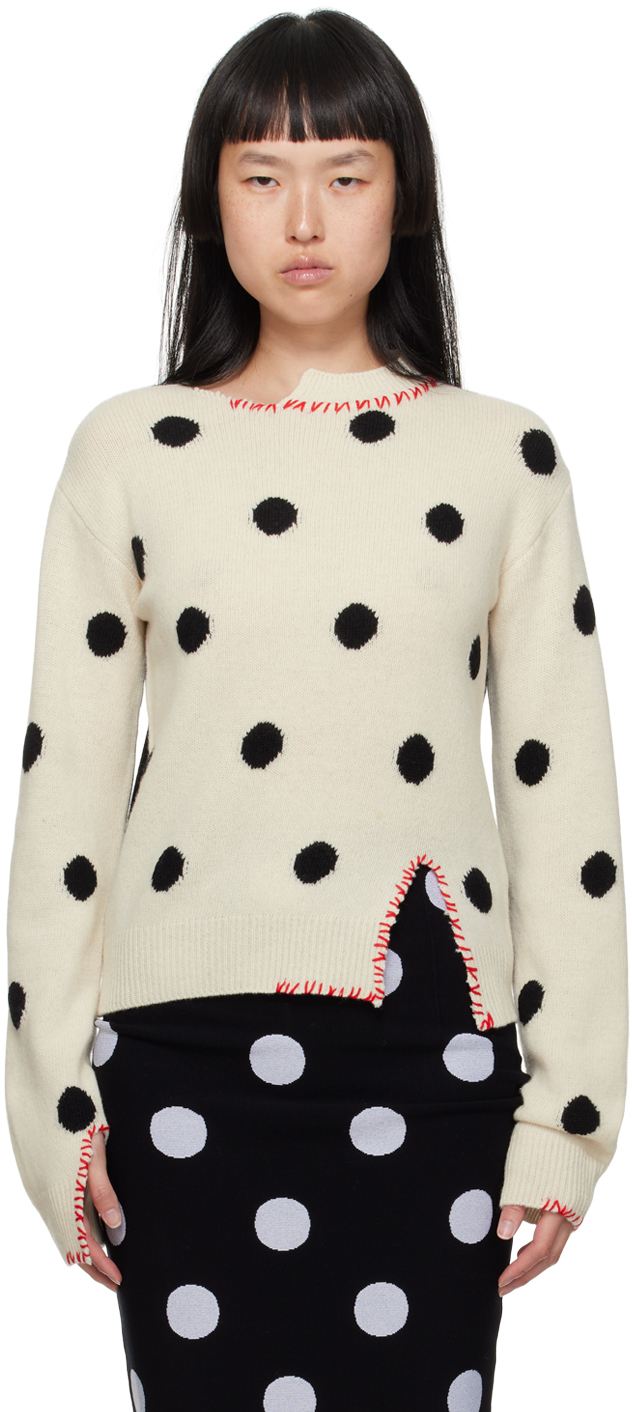 Shop Marni Off-white Polka Dot Sweater In Dow03 Stone White