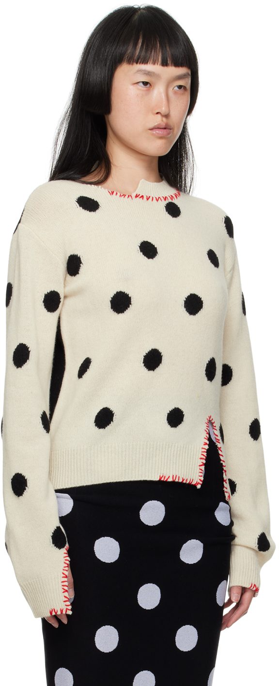 Marni Polka-dot Jacquard-knit Wool Sweater In Dow03 Stone White