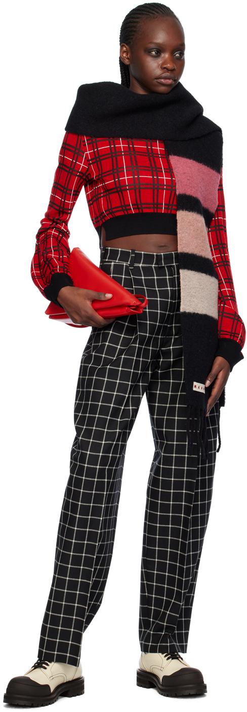 Marni Plaid High-neck Crop Sweater In Chr67 Red