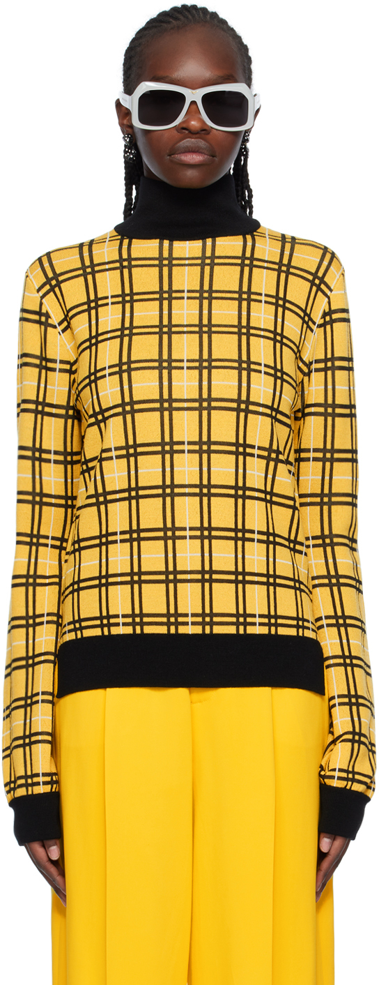 Shop Marni Yellow & Black Check Turtleneck In Chy56 Maize