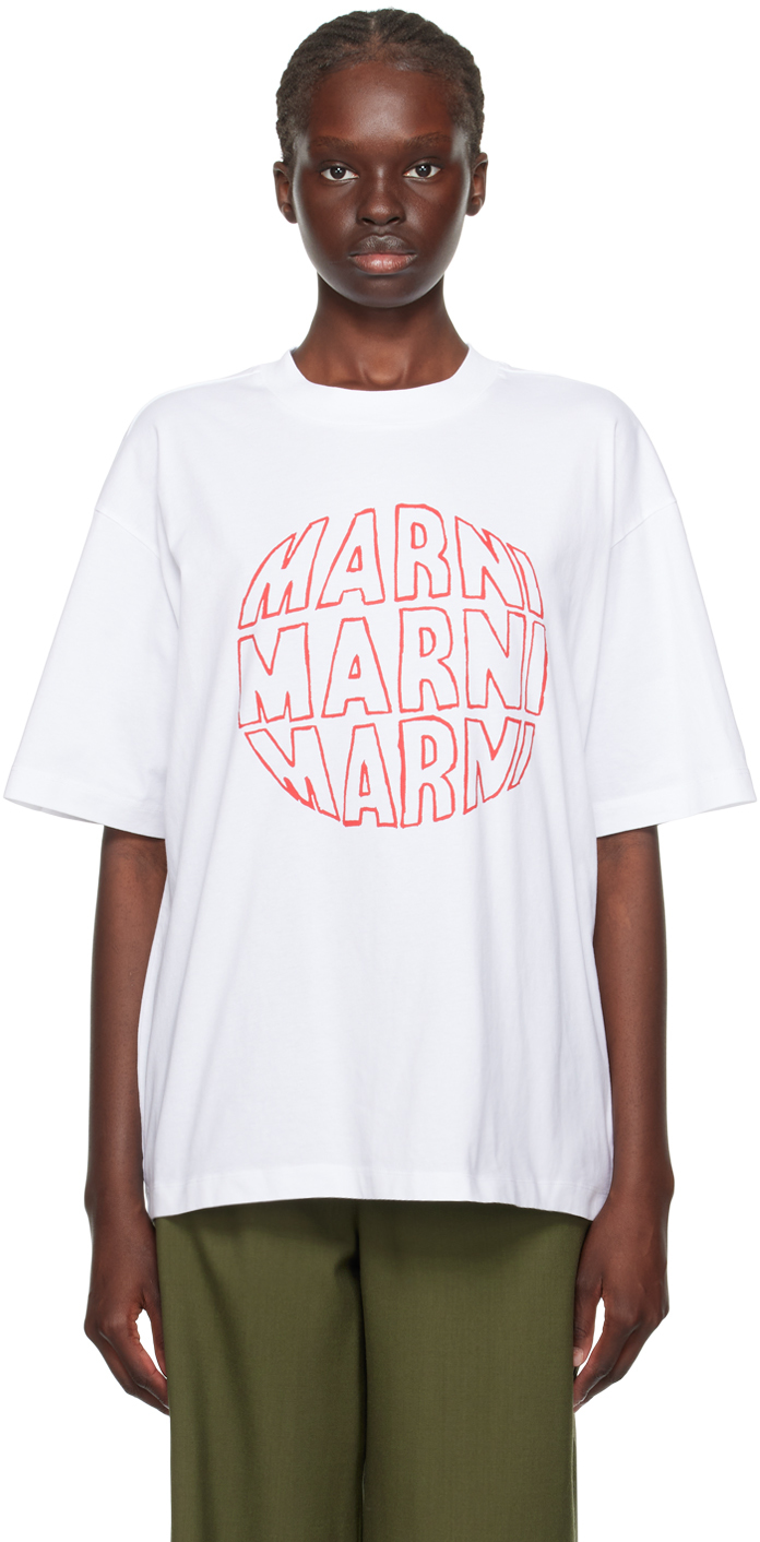Shop Marni White Printed T-shirt In Clw01 Lily White