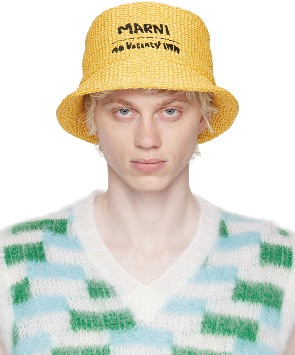 Marni: Yellow No Vacancy Inn Edition Embroidered Woven Hat | SSENSE