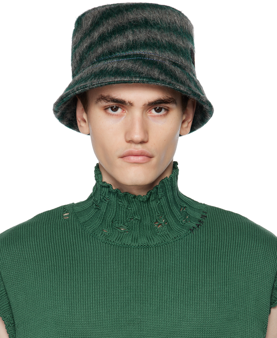 Marni Green & Gray Striped Bucket Hat In Stv89 Spherical Gree