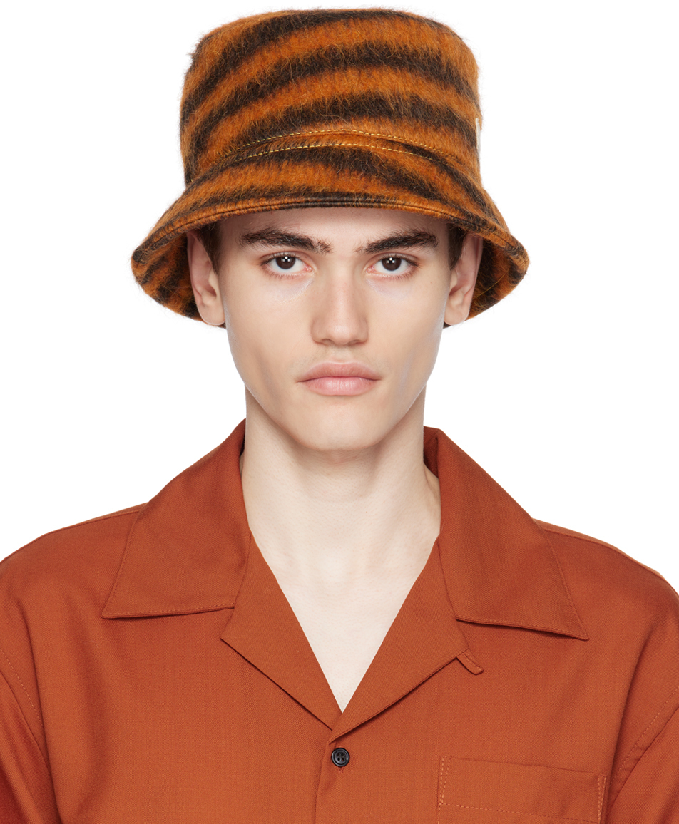 Black & Orange Striped Bucket Hat