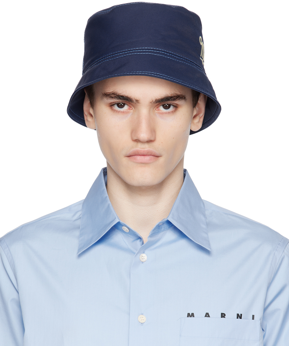 Marni: Navy Embroidery Bucket Hat | SSENSE