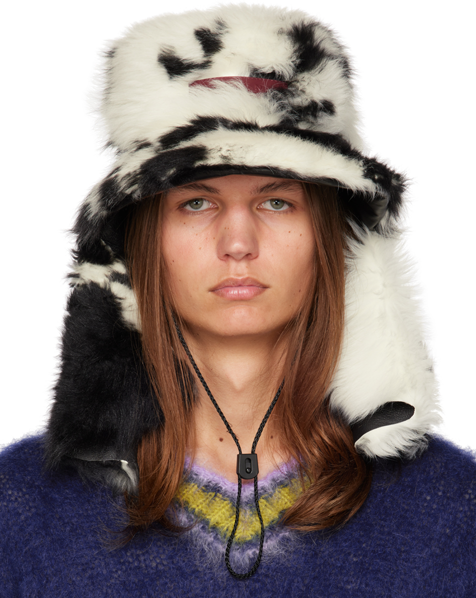 Marni White And Black Quilted Shearling Hat Ssense