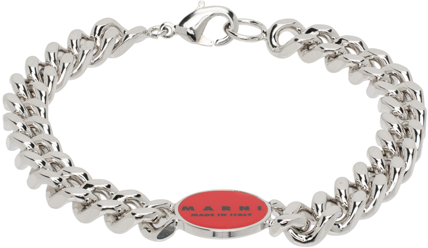 Silver & Red Logo Chain Bracelet