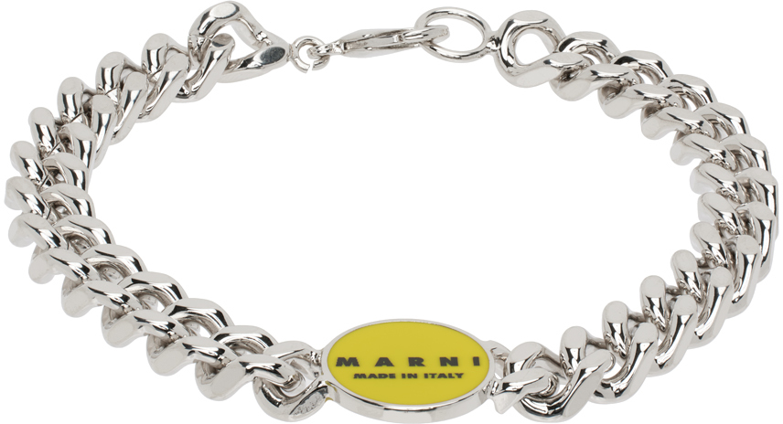 Silver & Yellow Logo Chain Bracelet