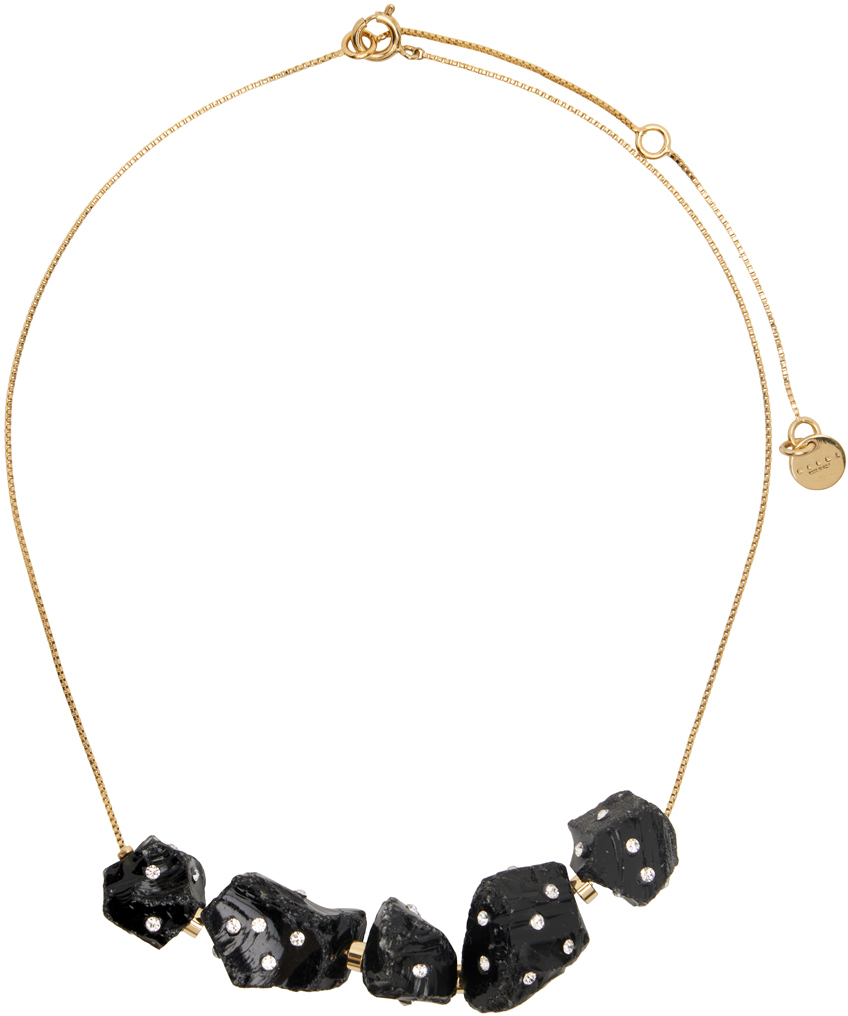 Marni Gold & Black Pietra Dura Necklace In 00n99 Black