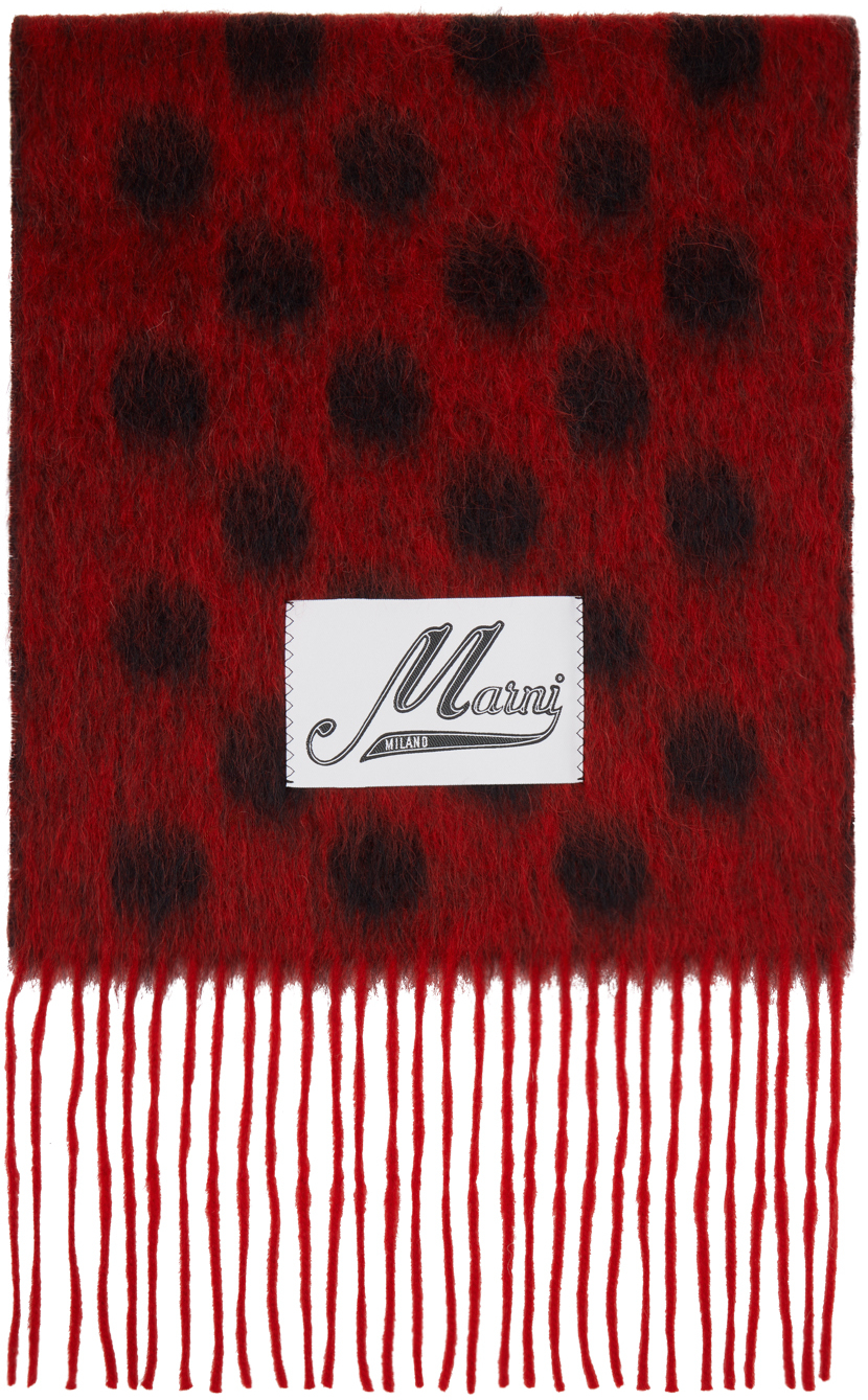 Marni Red Polka Dot Scarf In Jqr64 Lacquer