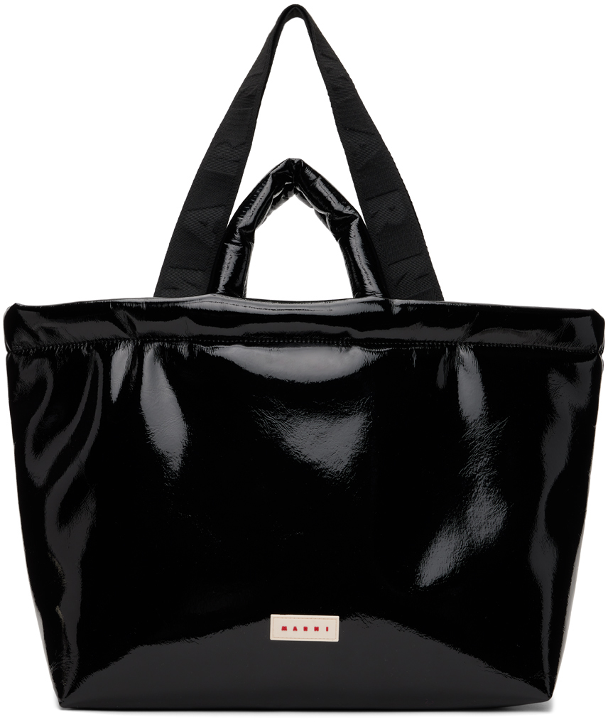 Marni Faux Patent-leather Tote Black