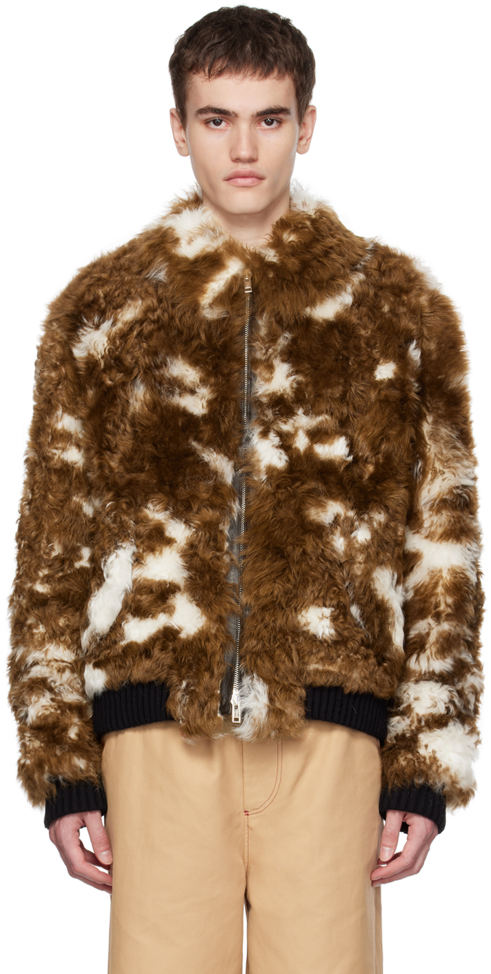 Marni Brown & White Spread Collar Fur Jacket