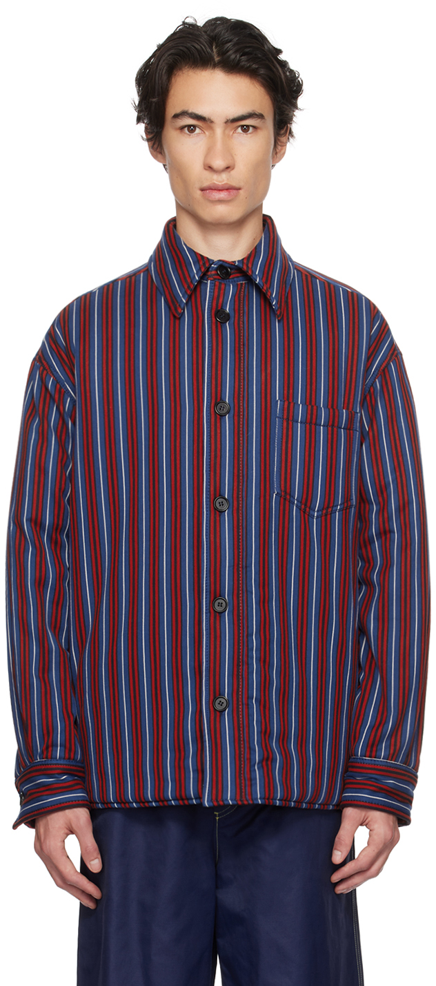 Marni Striped Cotton Shirt Jacket In Blue