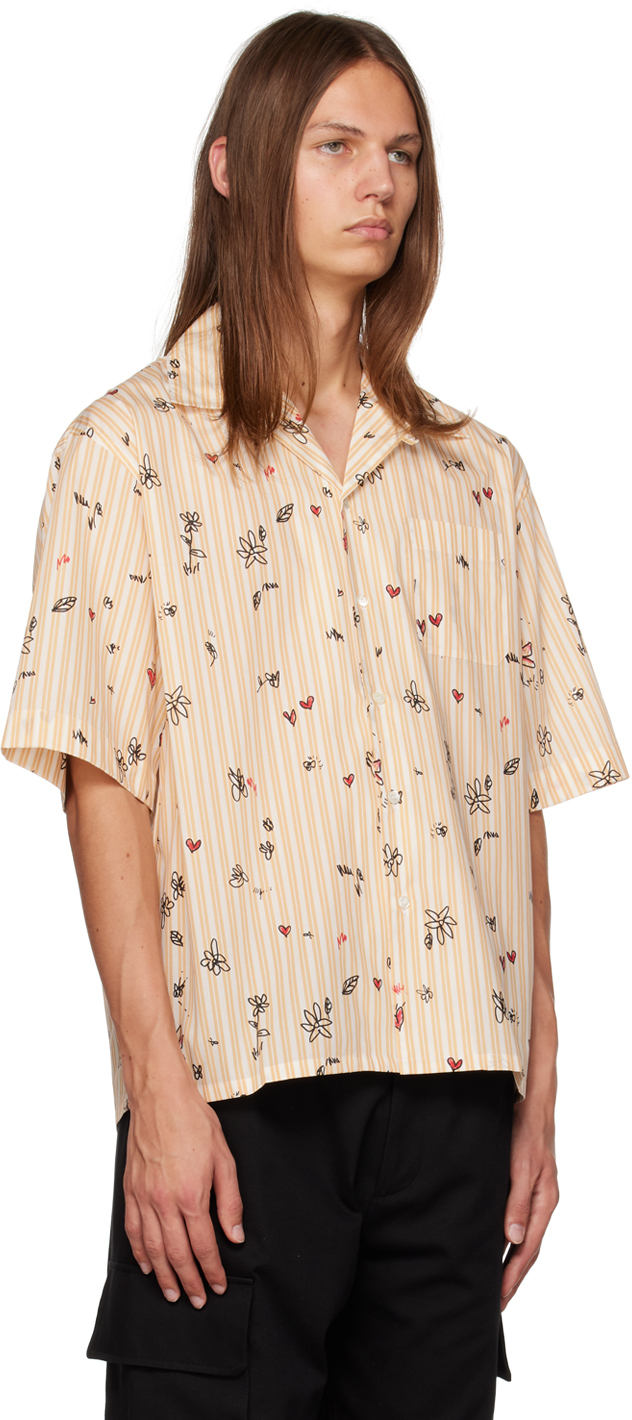 Shop Marni Orange Floral Striped Shirt In Mgr08 Tangerine