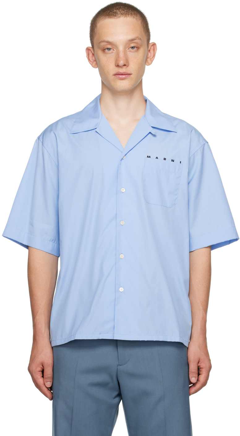 Shop Marni Blue Printed Shirt In L1b50 Iris Blue