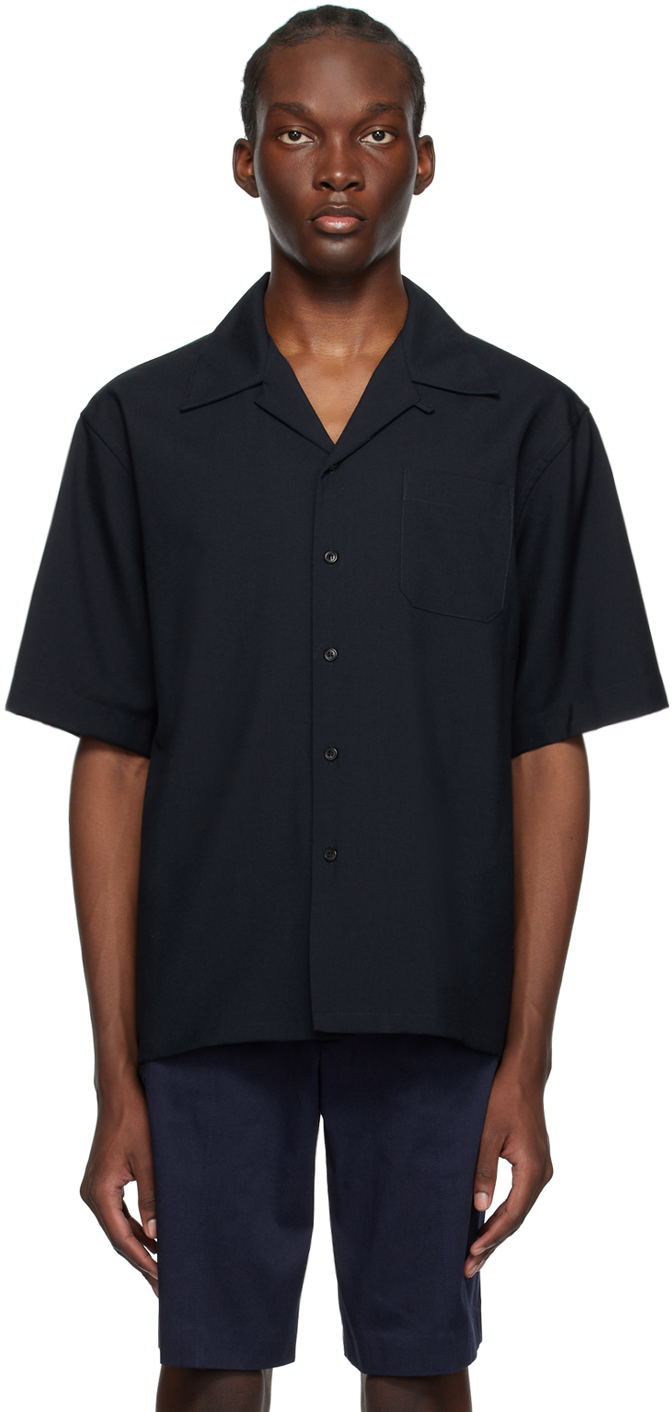Shop Marni Navy Button Shirt In 00b99 Blublack