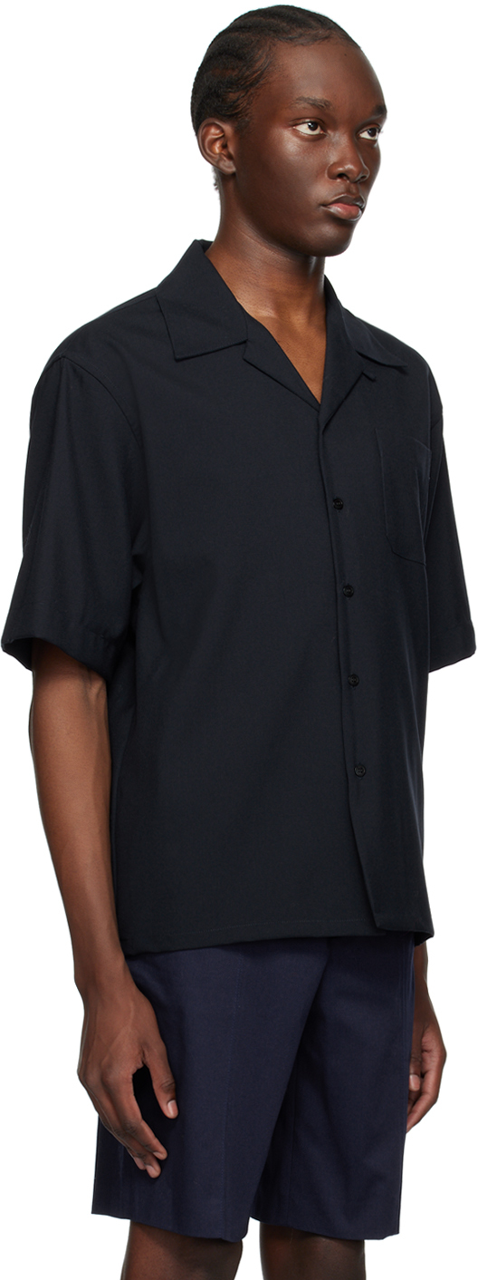 Shop Marni Navy Button Shirt In 00b99 Blublack