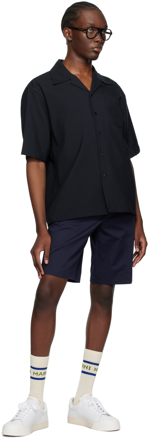 Shop Marni Navy Button Shirt In 00b99 Blublack