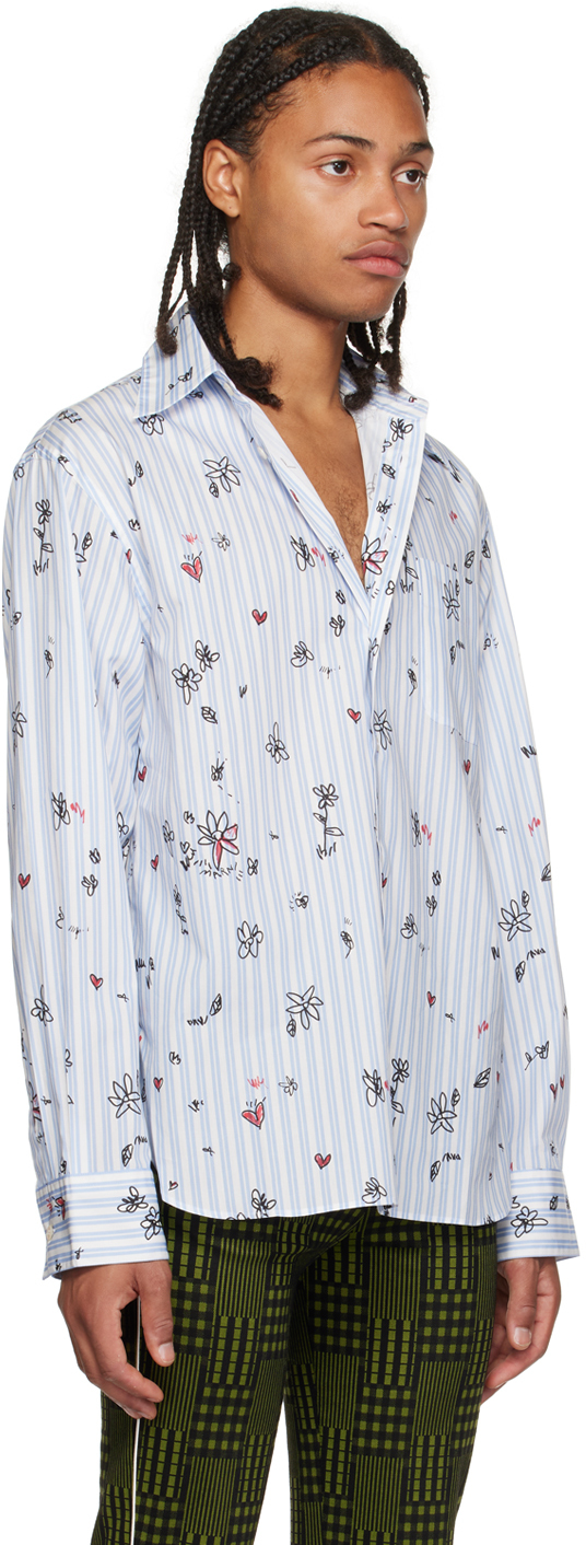 Shop Marni Blue & White Magic Garden Shirt In Mgb37 Opal