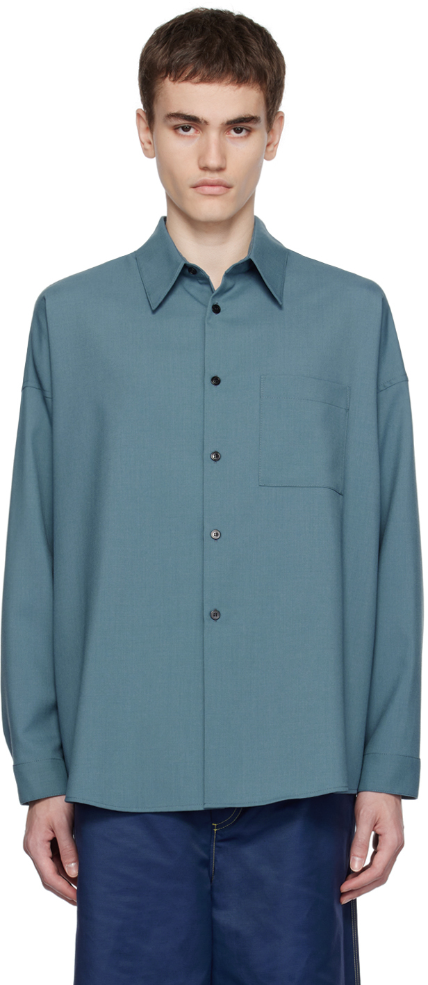 Marni: Blue Boxy Shirt | SSENSE Canada