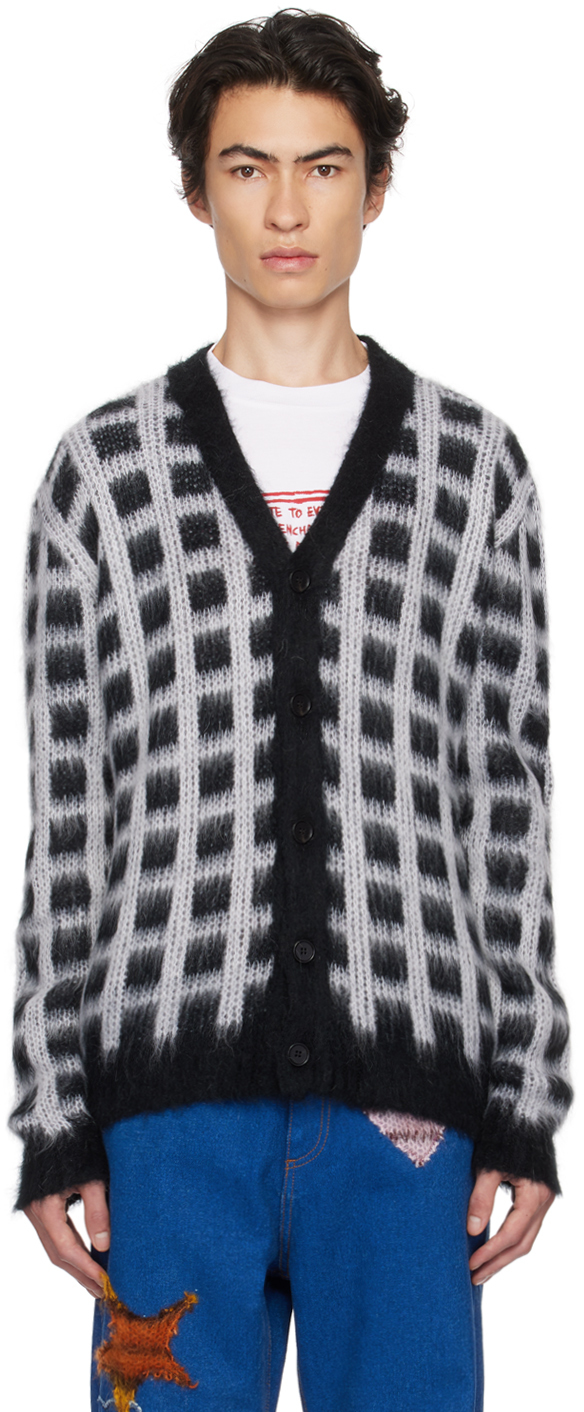 Shop Marni Black Check Cardigan In Chn99 Black
