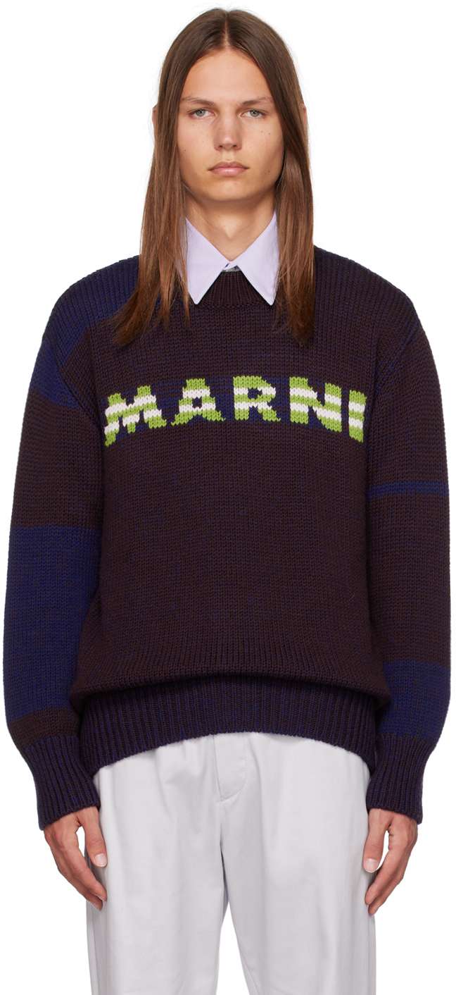 Shop Marni Brown & Blue Striped Sweater In Mlm80 Coffee