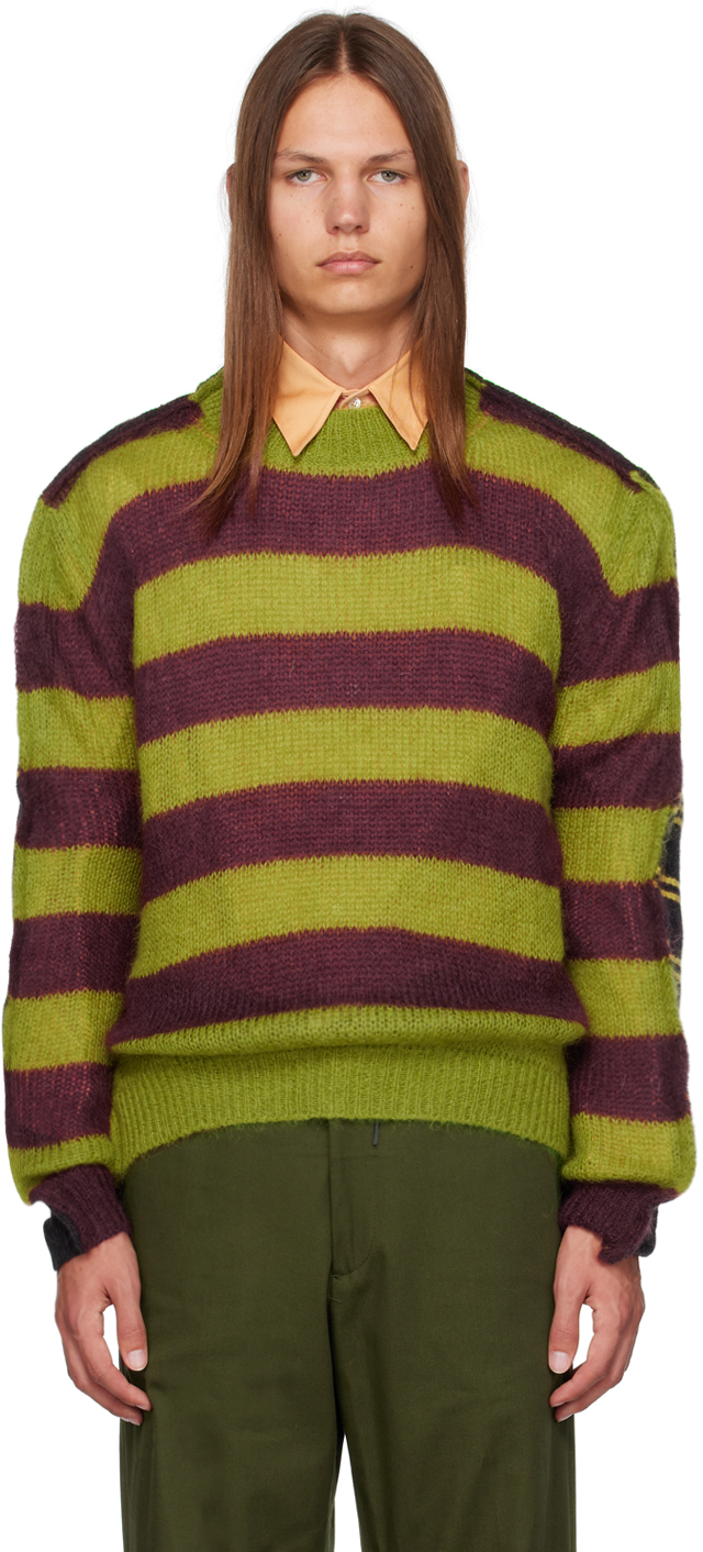 Shop Marni Multicolor Striped Sweater In Mxv37 Green Lime