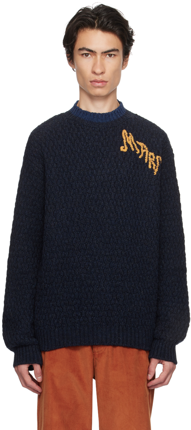 MARNI NAVY EMBROIDERED SWEATER