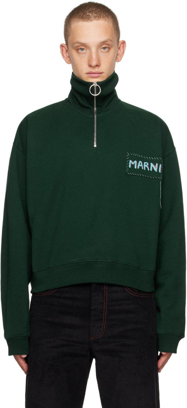 Marni Green Embroidered Sweatshirt In 00v89 Spherical Gree