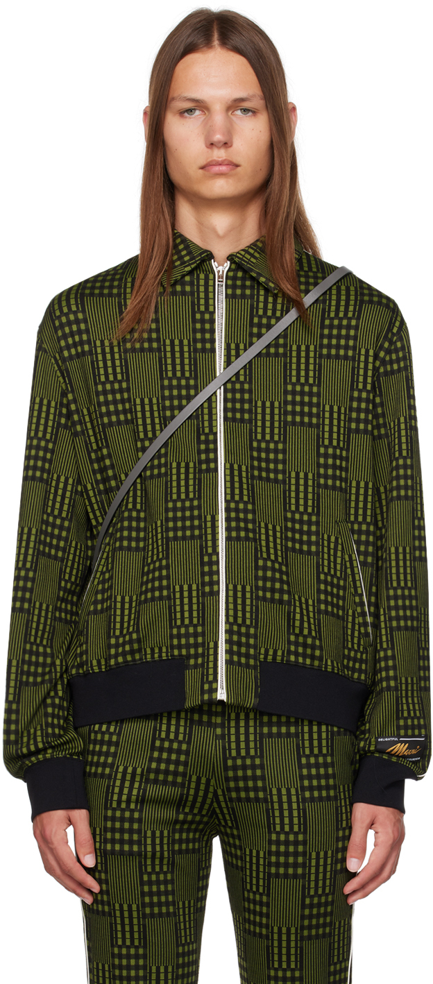 Marni Green & Black Jacquard Jacket In Chv38 Grass