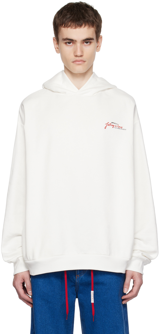 Marni: White Printed Hoodie | SSENSE Canada