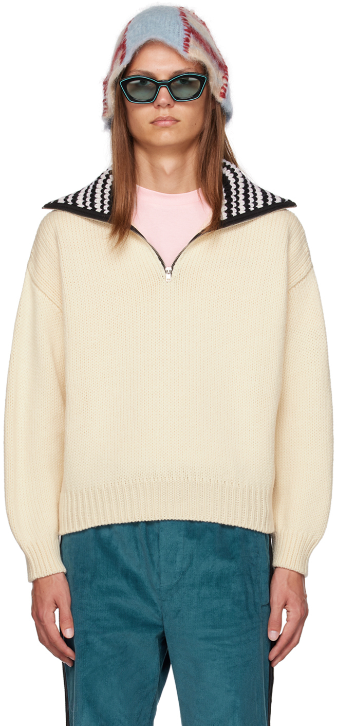 Shop Marni White Half-zip Sweater In 00w03 Stone White